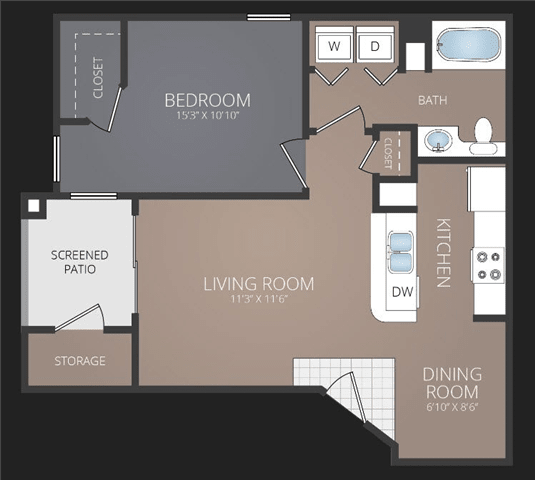 1 bedroom 1 bathroom A1 Floor Plan at Promenade at Carillon, Florida, 33716