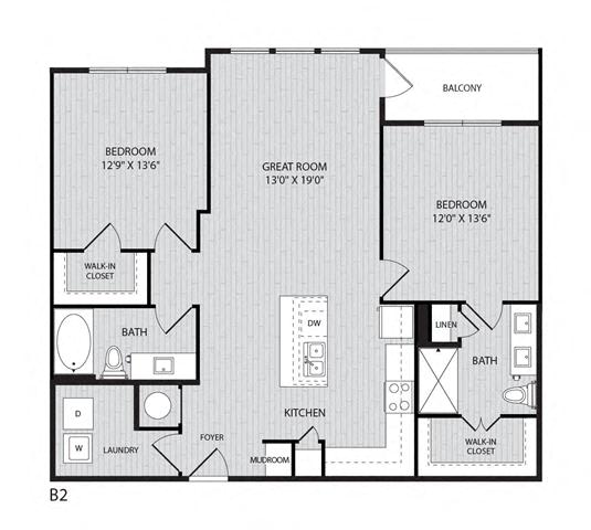 1187 Square-Foot B2 FloorPlan at Paxton Cool Springs, Franklin, Tennessee