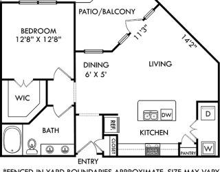 griffith 1 bedroom, 1 bath apartment. Foyer leading to dining, living, kitchen area. Kitchen with Island and Pantry. Washer/Dryer. double sink bath vanity. walk-in closet. patio with Fenced-in yard