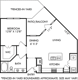 griffith 1 bedroom, 1 bath apartment. Foyer leading to dining, living, kitchen area. Kitchen with Island and Pantry. Washer/Dryer. double sink bath vanity. walk-in closet. patio with Fenced-in yard