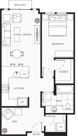 Lux Apartments Floor Plan One Bedroom One Bathroom With Den F