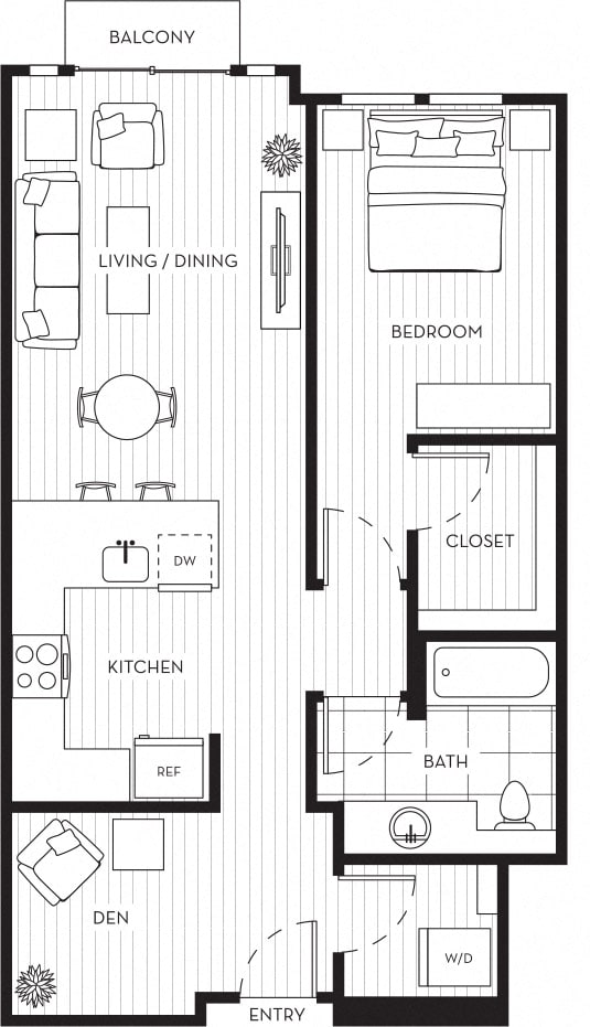 Floor Plan  Lux Apartments Floor Plan One Bedroom One Bathroom With Den F