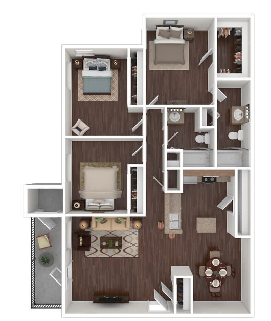 3 Bedroom 2 bathroom floor plan at The Life at Stone Crest, Texas