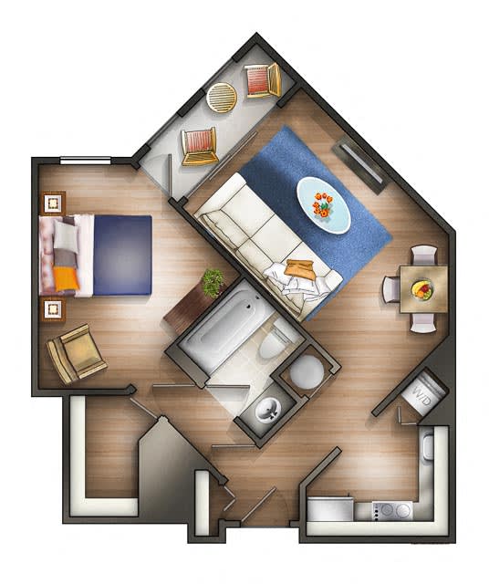 1 Bedroom - 1E Floor plan at The Saratoga Apartments, Washington, DC, 20008