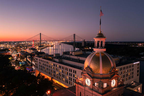 a view of the city at night at The Baxly, Savannah, GA, Georgia