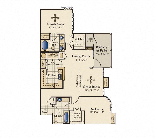 2 Bed 2 Bath Floor Plan with 1,196 Sq. Ft.  at Reserve by the Lake, Houston, TX, 77084