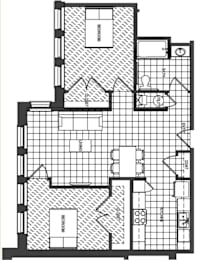  Floor Plan 2 Bed, 1 Bath E