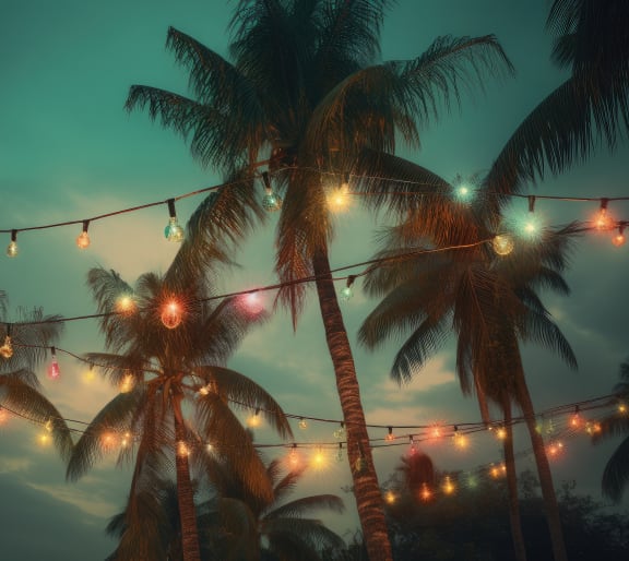a row of houses with palm trees in front of them