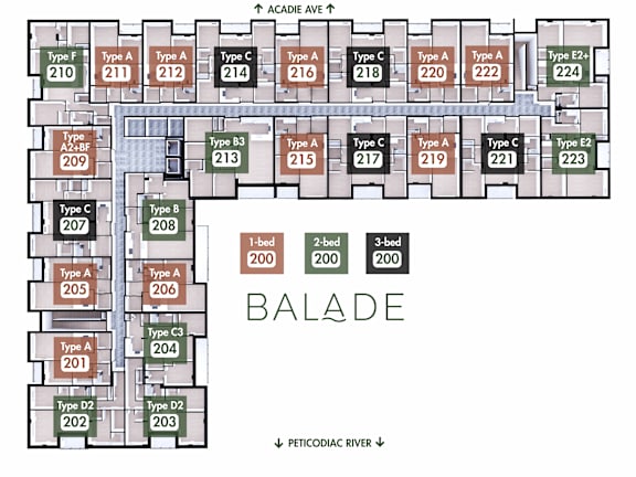 A floor plan of a building with various types of rooms labeled.
