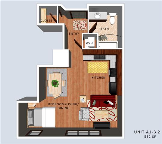 Peony studio floor plan at Villas of Omaha at Butler Ridge