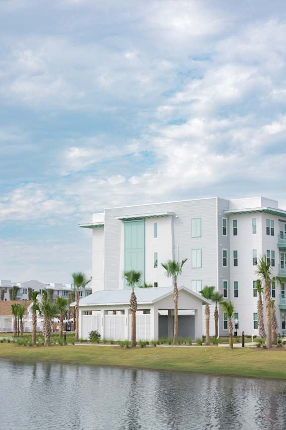 a home office with a desk and a window at Saltaire Apartment Homes, Santa Rosa Beach