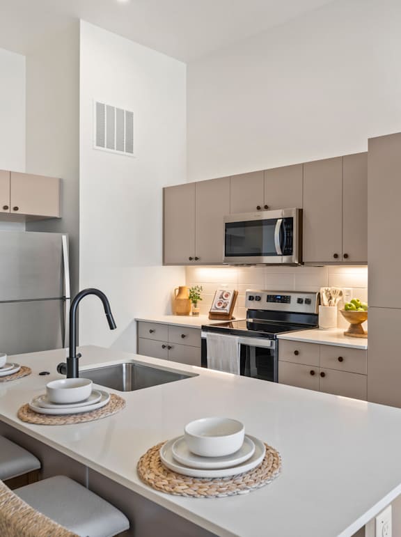 White Appliances In Kitchen at Solhavn Apartments, Utah, 84003