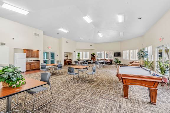 Social lounge billiards table at Harvard Yard and Glenmary Apartments in Los Angeles CA