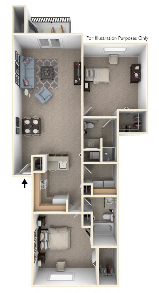 Two Bedroom Floor Plan at Tall Oaks Apartment Homes, Kalamazoo, MI