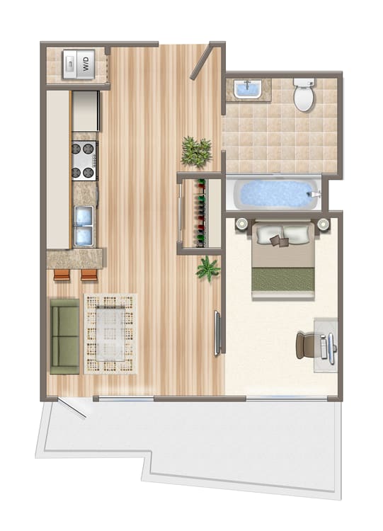 Jr. 1 Bedroom N Floor Plan at NMS 1539 Fourth, Santa Monica, CA