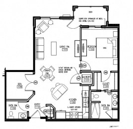  Floor Plan 1 Bedroom 1.5 Bath + Den
