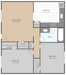  Floor Plan 2 Bed 1 Bath