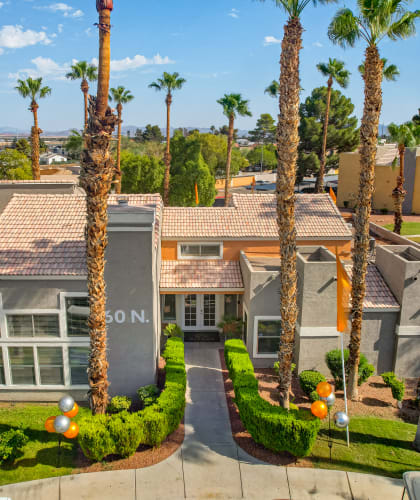 an aerial view of a house with palm trees at Citrus Apartments, Las Vegas, NV