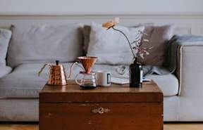 A wooden table with a vase at Shawnee Apartments, Arlington, Virginia