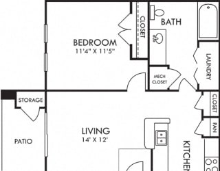 Linley. 1 bedroom apartment. Kitchen with bartop open to living room. 1 full bathroom. Patio/balcony.