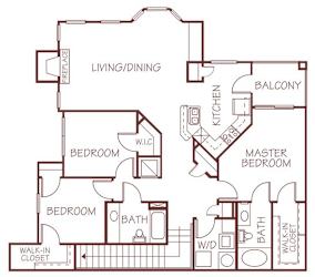 Milan three bedroom two bathroom floorplan at Ridge Pointe Villas