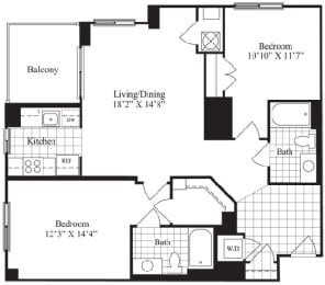 2 bed 2 bath floorplan for The Douglas, at Wentworth House,North Bethesda, 20852