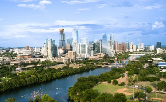 an aerial view of the city and the yarra river