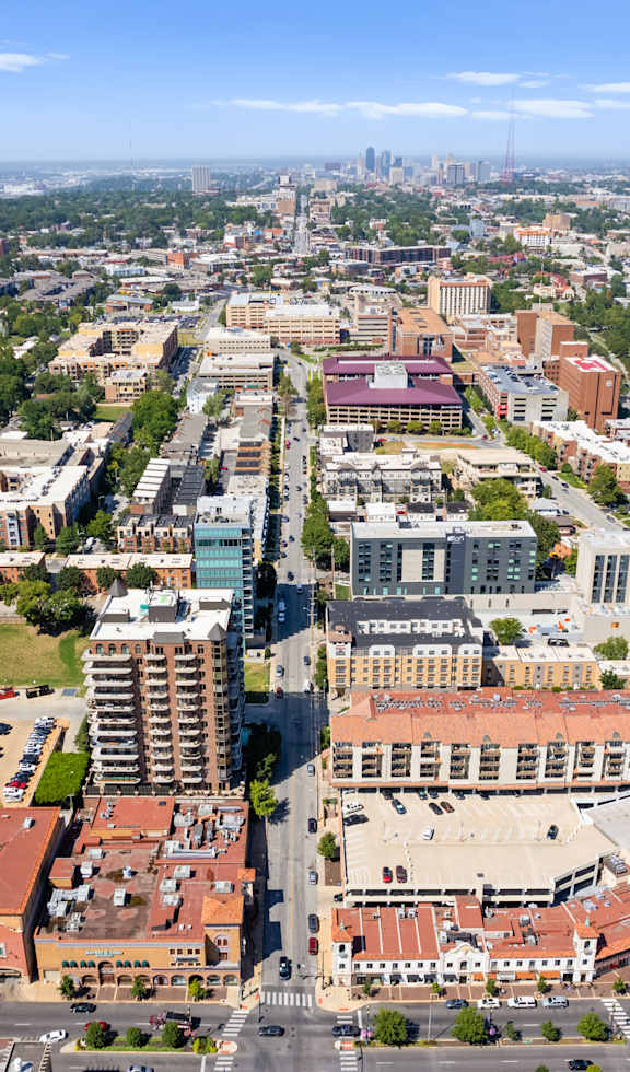 a view of the city from the top of a skyscraper at The Dorset, Kansas City, Missouri