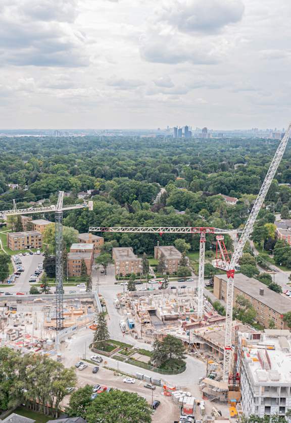 a crane in the middle of a city