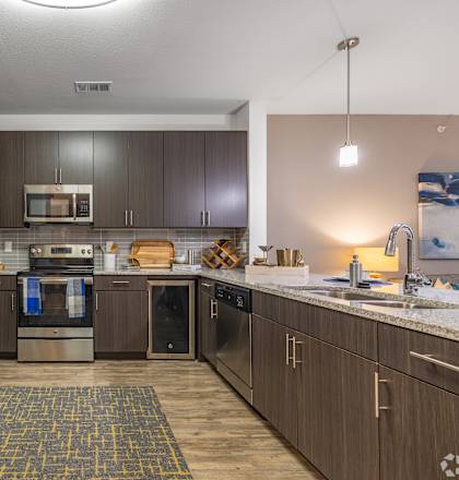 A modern kitchen at The Mark at Huebner Oaks, San Antonio, TX 78230