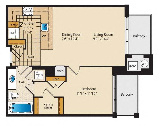 1 bedroom apartments with 2 balcony in Arlington VA