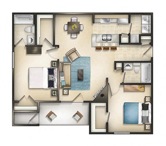 Greenwich (2 Bed / 2 Bath / Patio or Balcony) Floor plan at Brittany Commons Apartments, Virginia