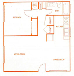  Floor Plan The Oak - 1BR, 1BA