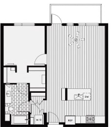 A9 – 1 Bedroom 1 Bath Floor Plan Layout – 882 Square Feet at Vida North Park, San Diego