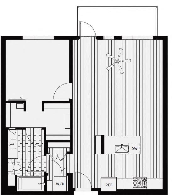 A9 – 1 Bedroom 1 Bath Floor Plan Layout – 882 Square Feet at Vida North Park, San Diego