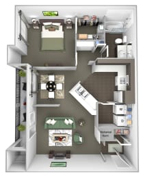 The Estates at River Pointe - A1 - 1 bedroom - 1 bathroom - 3D Floor plan