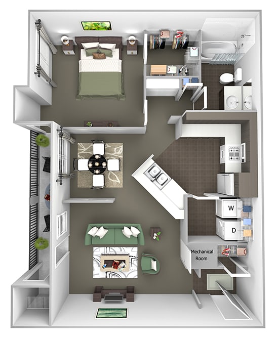 The Estates at River Pointe - A1 - 1 bedroom - 1 bathroom - 3D Floor plan