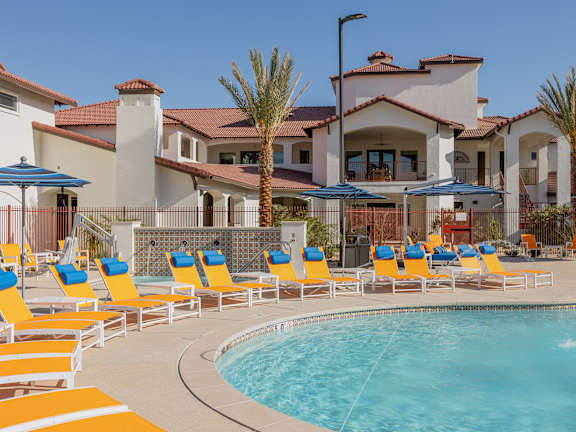 Poolside Relaxing Area at The Villas at Ellis Manor, California