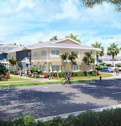 a rendering of a row of houses on a street