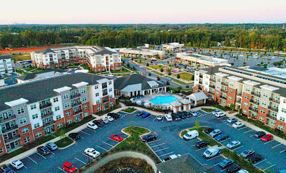 Aerial view of Residential area at Pointe at Prosperity Village Apartments, Charlotte