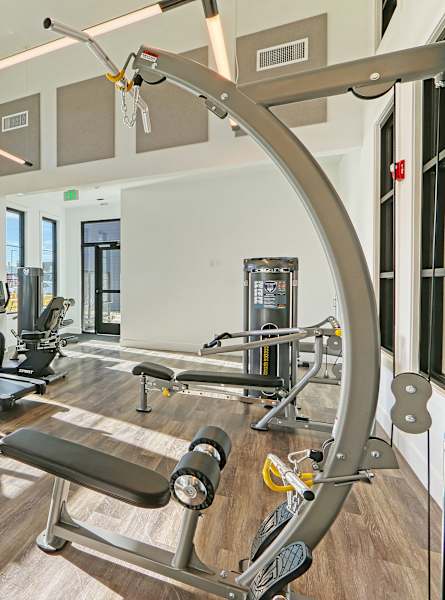 a gym with treadmills and other exercise equipment and windows