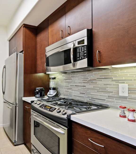 a equipped kitchen at The Adler Apartments, Los Angeles, CA