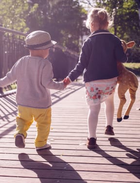 Kids walking at Murdock Gardens, Lafayette, IN, 47904