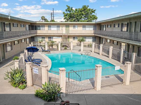 a view of a swimming pool in the middle of a building