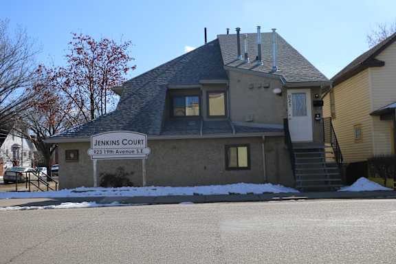 A building with the name "Jenkins Court" on it.