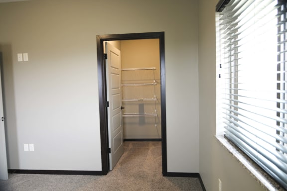 Large bedroom with walk in closet in 3 bedroom apartment for rent at North Pointe Villas best apartments Lincoln NE 68521