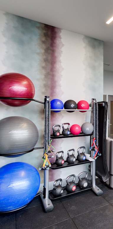 A room with a fitness equipment set up.