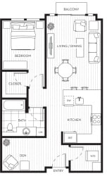 Lux Apartments Floor Plan One Bedroom One Bathroom With Den E