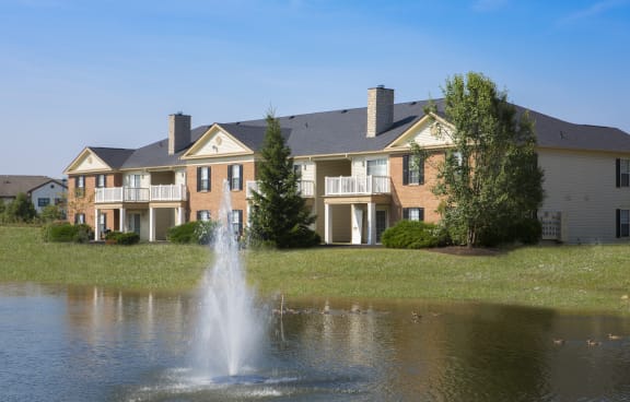 Outdoor view with pond at The Bradford at Easton Apartments, Ohio, 43230