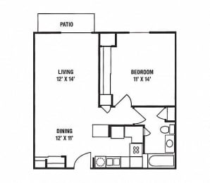 Floor Plan  A1 - 1 Bedroom, 1 Bath
